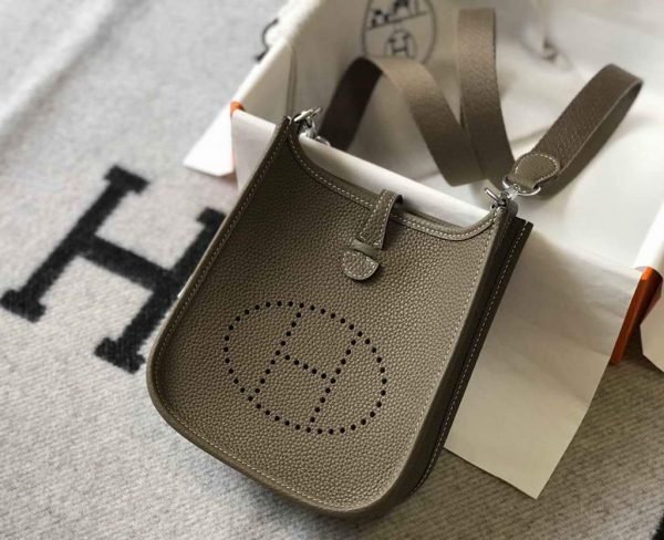 Replica Hermes Evelyne Bag Hermes Mini Crossbody Bag 20400 Silver Buckle Dark Gray